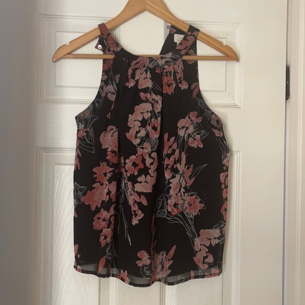 A new day flowered pink and black tank